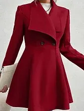 Women's Coat Warm Comfortable Pocket Buttons Fashion Plain Outdoor Vacation Double Breasted Long Turndown Regular Fit Long Sleeve Outerwear Black Red Camel Fall Winter