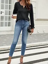 Women's Blouse Solid Color Elegant Daily Stylish Long Sleeve Puff Sleeve V Neck Regular Tops Work Daily Holiday Black Pink Summer Spring Fall