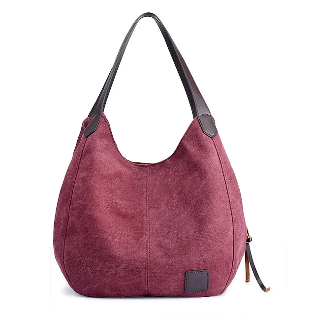 Women's Top Handle Bag Canvas PU Leather Daily Zipper Color Block Black Army Green Blue