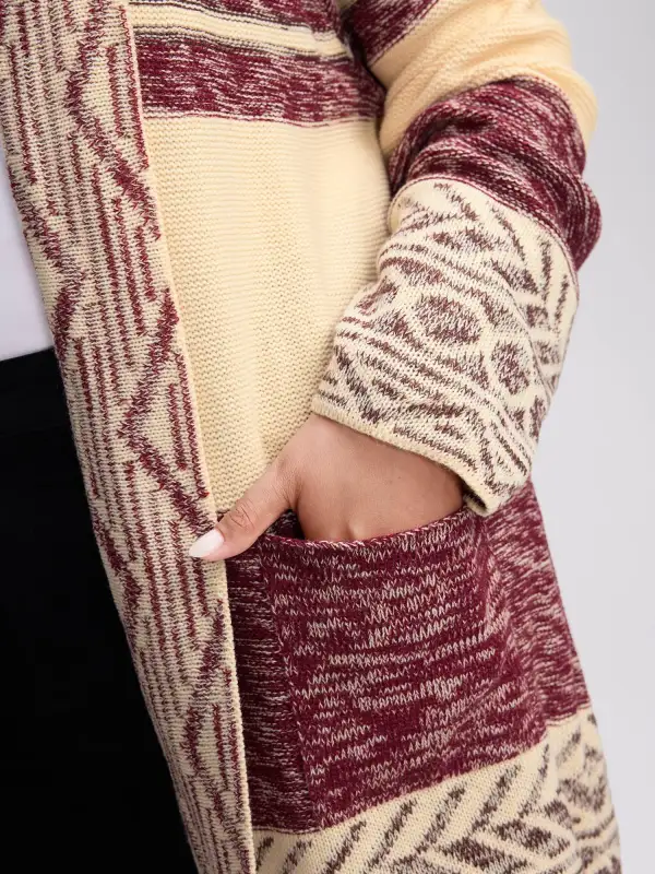 Boho Striped Jacquard Open-Front Knit Cardigan