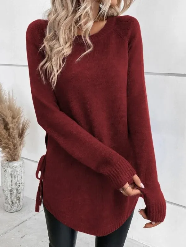 Raglan Sleeve Knot Side Sweater
