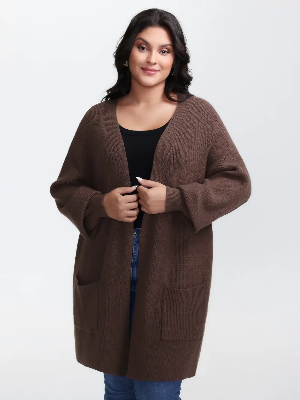 Textured Scarf Pockets Knit Cardigan