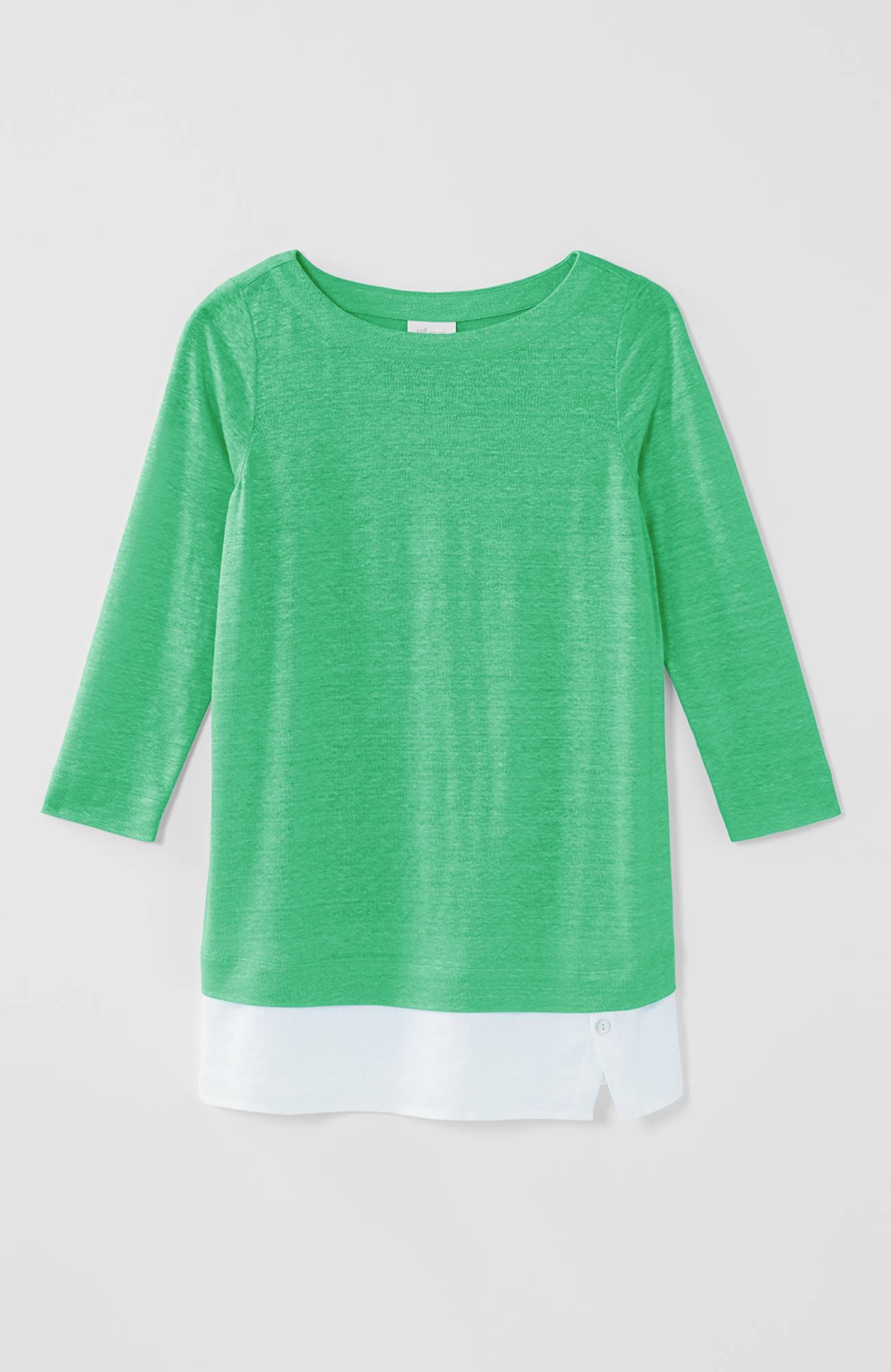 Layered-Hem Mixed-Media Linen Tunic