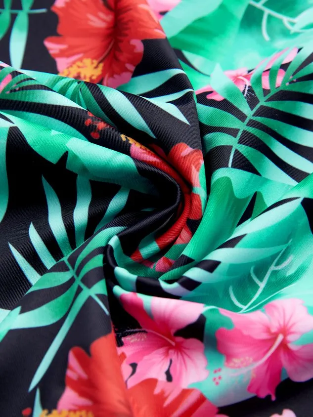 Vacation Floral Printing V Neck Swimdress Two-Piece Set