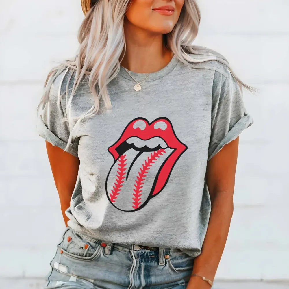 Baseball Season Printed Round Neck Short Sleeve T-Shirt