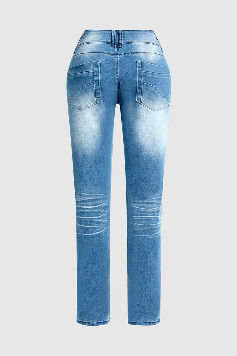Distressed Low Waist Wash Bootcut Jeans