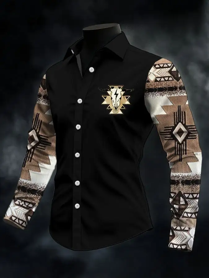Men's Retro Western Print Casual Shirt