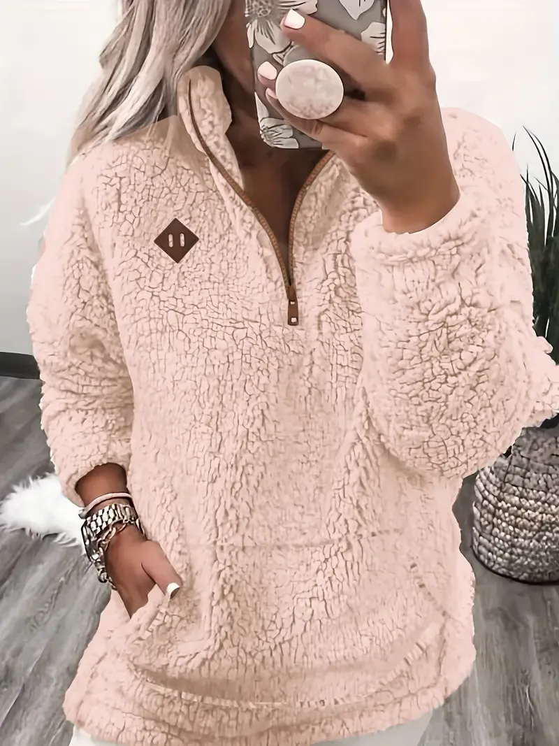 Women'S Shearling Fleece Zippered Sweatshirt