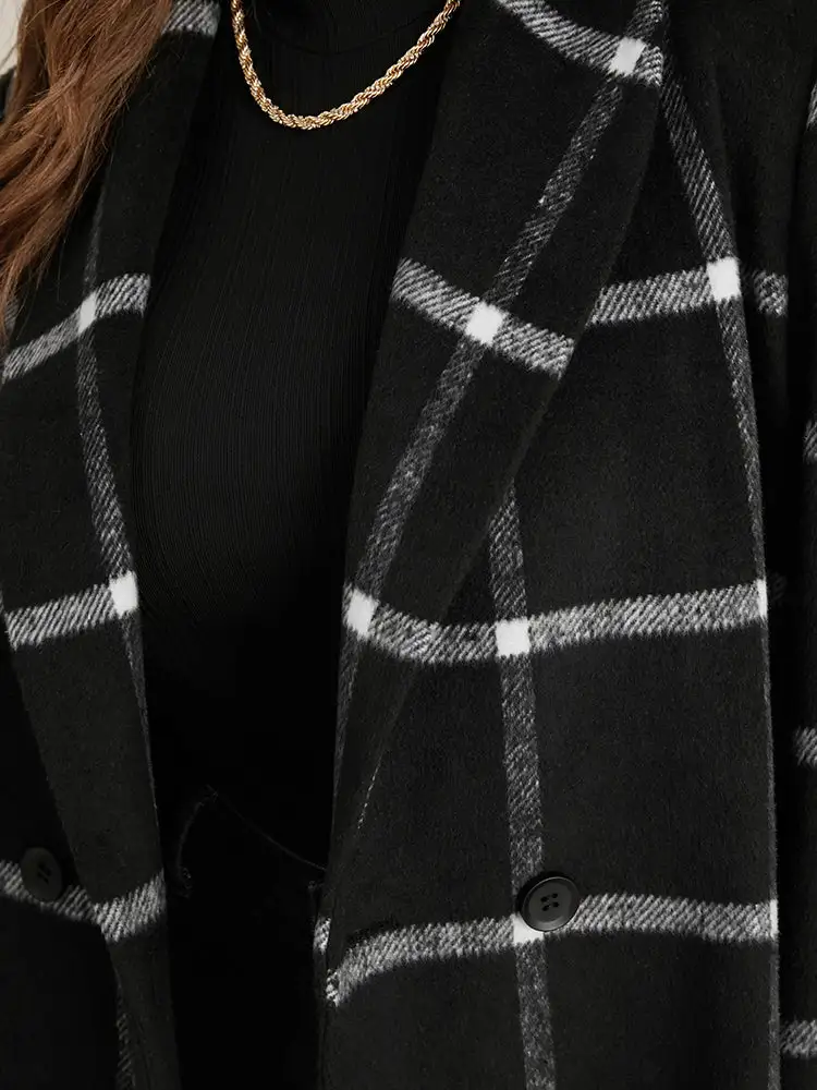 Plaid Lapel Collar Belted Pocket Coat