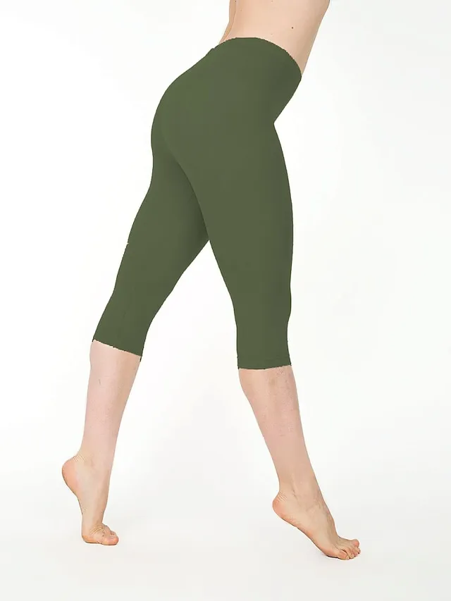 Women's Casual Sports Leggings Capri shorts Scrunch Butt Shorts Elastic Waist Calf-Length Pants Daily Yoga Stretchy Cotton Blend Lightweight Sports High Waist Slim Gray Green 7 points cotton gray 7