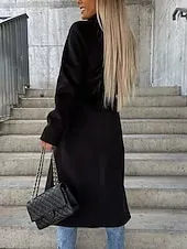 Women's Casual Jacket Warm Comfortable Pocket Buttons Fashion Outdoor Plain Going out Weekend Single Breasted Regular Lapel Regular Fit Long Sleeve Outerwear Black Brown Khaki Fall Winter