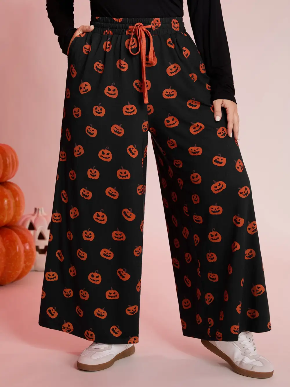 Pumpkin Everywhere Contrast Drawstring Pants