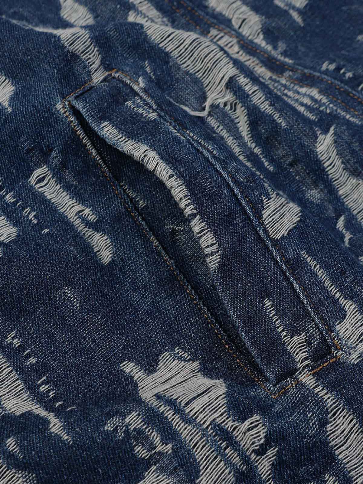 Letter Embroidered Washed Denim Hoodie