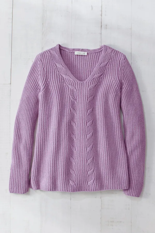Cabled V-Neck Shaker Sweater