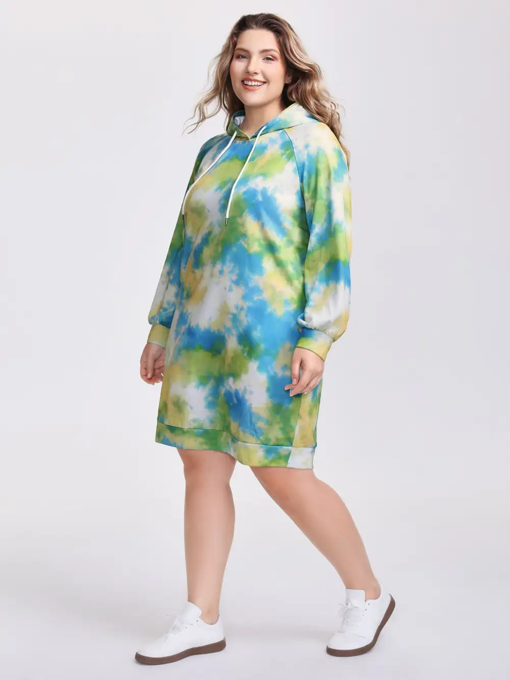 Tie-Dye Pockets Hooded Knee Dress
