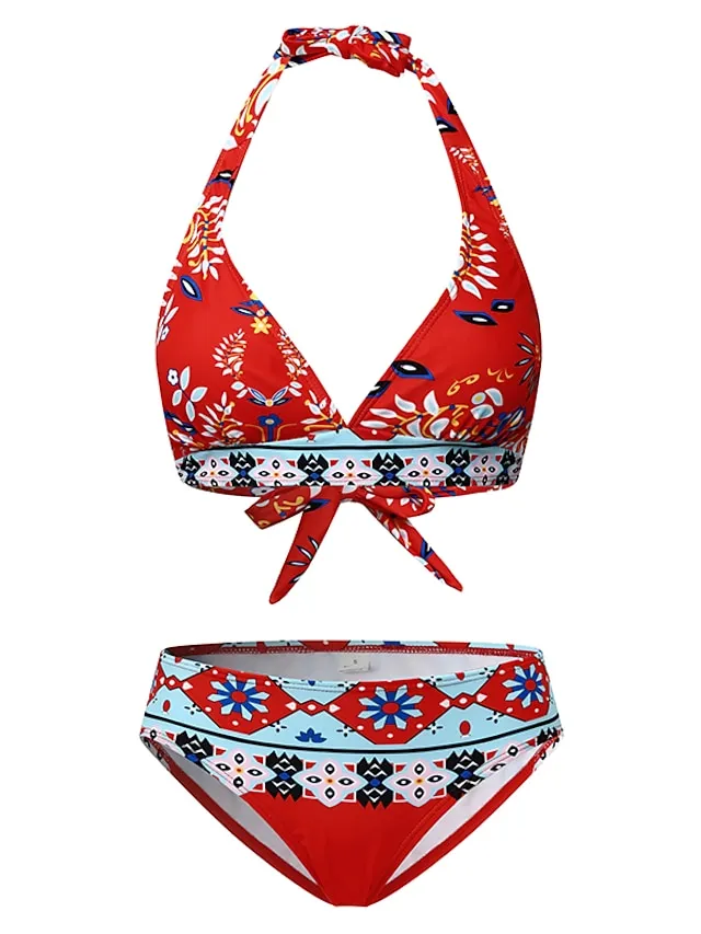 Women's Swimwear Bikini Bathing Suits 2 Piece Normal Swimsuit Halter 2 Piece Sexy Floral Print Light Green Pink Purple Padded V Wire Bathing Suits Sports Vacation Beach Wear