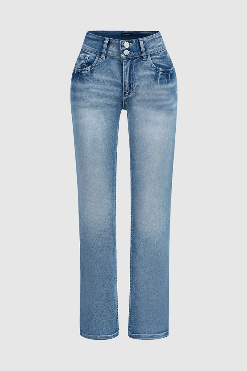 Double Button Flap Pocket Bootcut Jeans