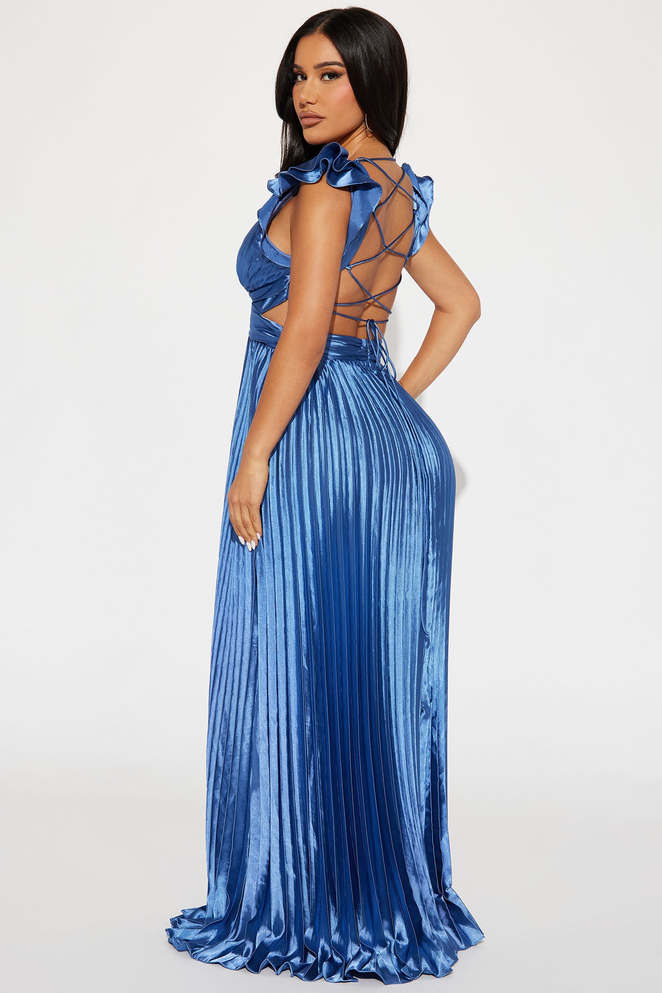 Sun Kissed Nights Satin Maxi Dress - Blue