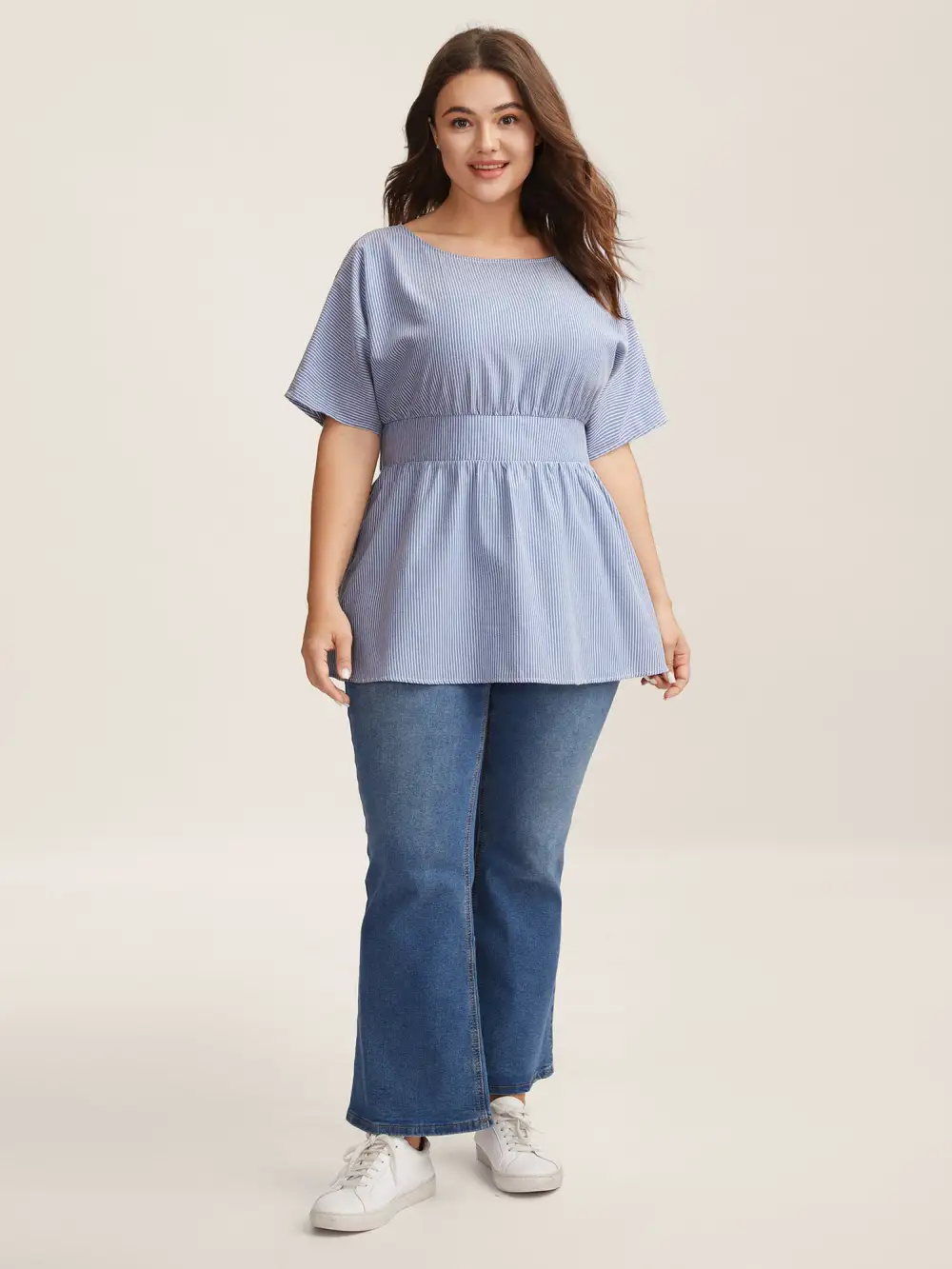 Backless Bow Tie Stripe Print Cinched Blouse