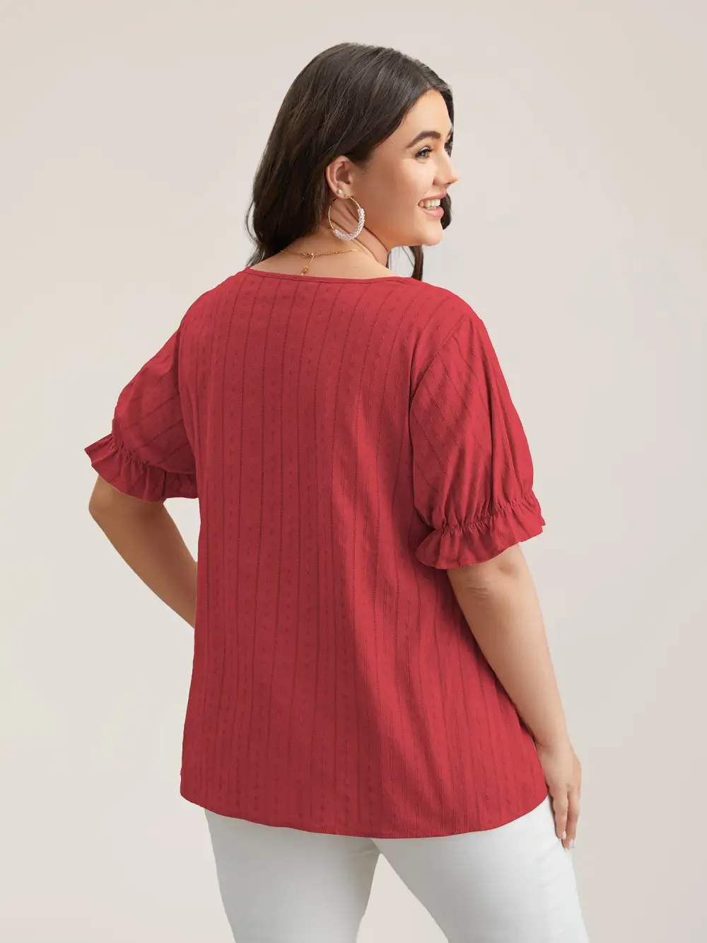 Cotton Square Neck Ruffled Sleeve Shirt