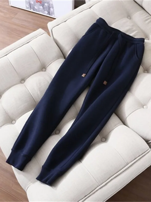 Women's Sweatshirt Tracksuit Pants Sets Black Red Blue Solid Color Zipper Drawstring Long Sleeve Sport Vacation Streetwear Sherpa Fleece Teddy Hooded Regular Fit Fall & Winter