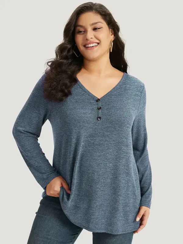 Heather Button Up Long Sleeve T-Shirt