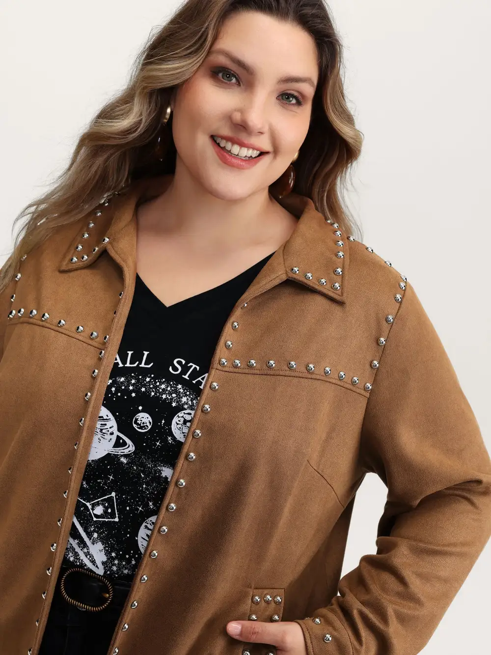 Rivet Open-Front Collar Jacket