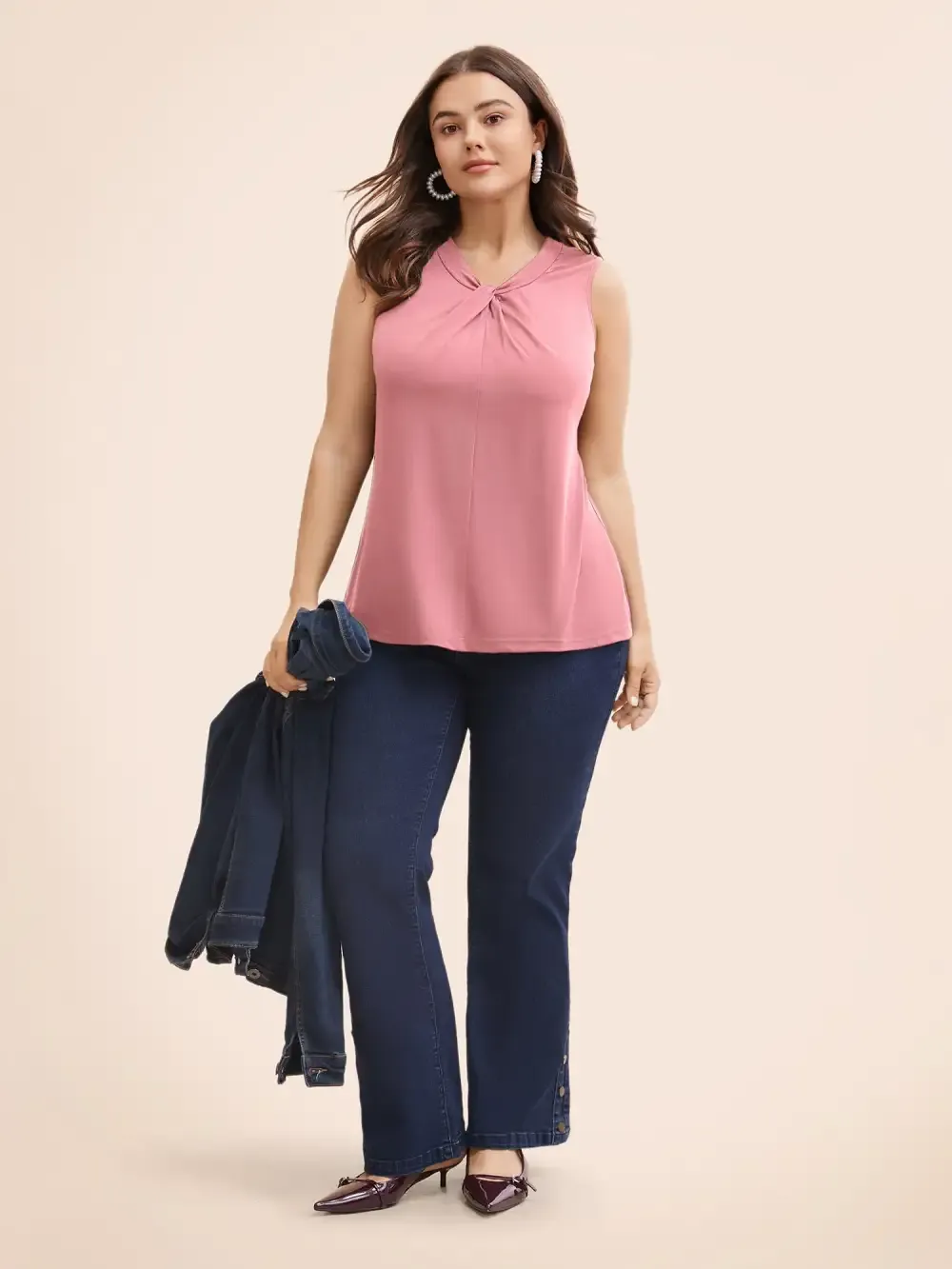 Solid Asymmetrical Neck Twist Front Tank Top