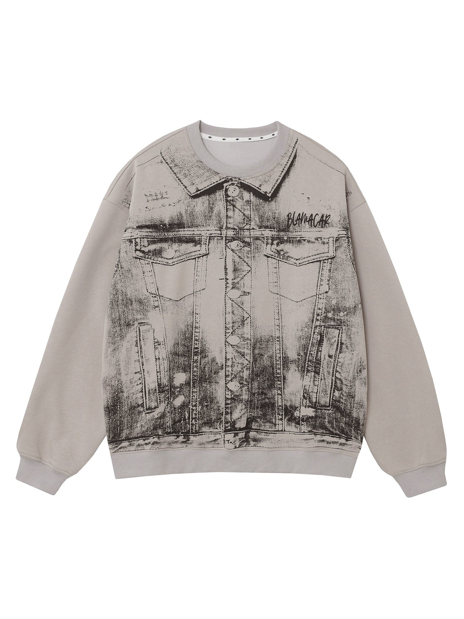 American Street Style Washed Print Round Neck Hoodie