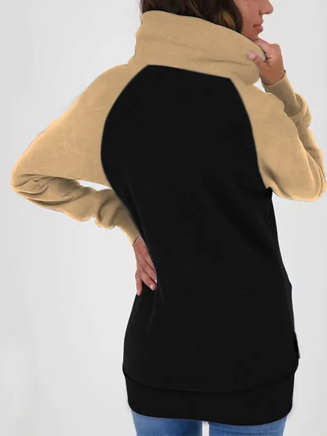 Women's Zip Hoodie Sweatshirt Basic Pocket Drawstring Zip Up White Light Green Pink Color Block Street Casual Pile Neck Long Sleeve Top Micro-elastic Fall & Winter