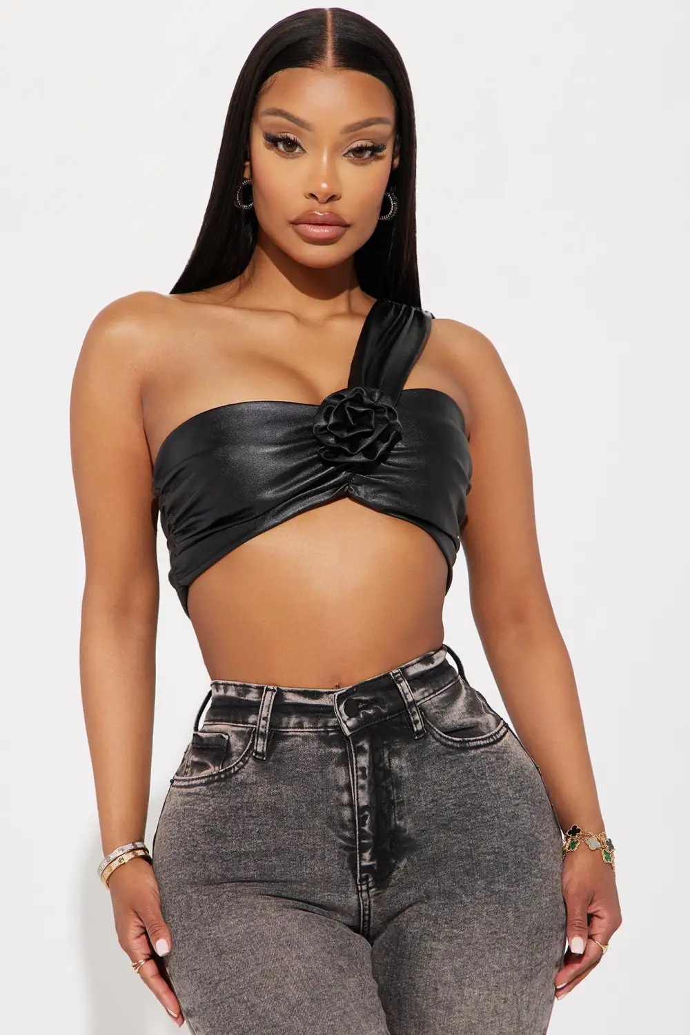Let's Get Drinks Faux Leather Top - Black