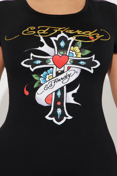 Ed Hardy Cross T Shirt Mini Dress - Black