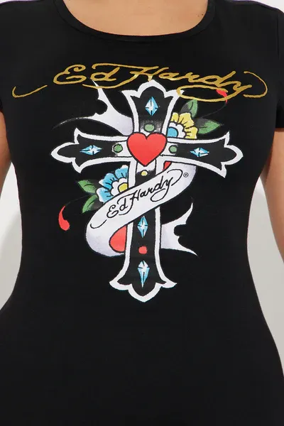 Ed Hardy Cross T Shirt Mini Dress - Black