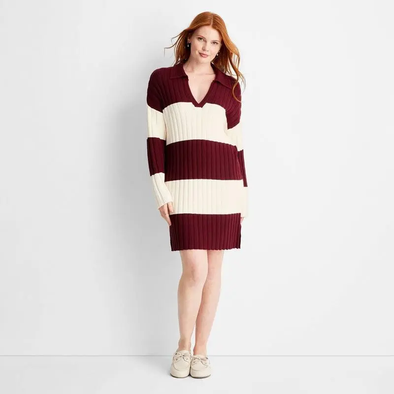 Women's Long Sleeve Rugby Mini Sweater Dress