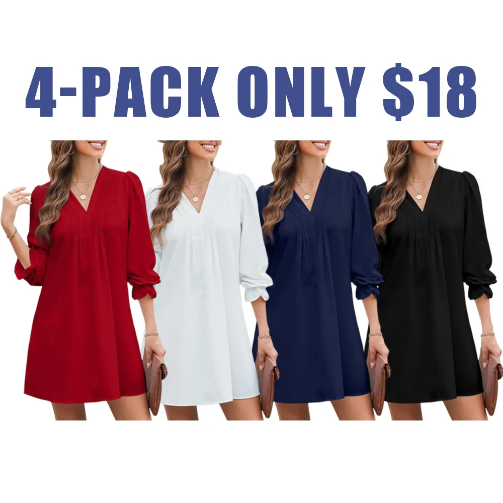 Women's A-Line Ruffle Sleeve V-Neck Midi Dress – Pleated Flowy Sundress