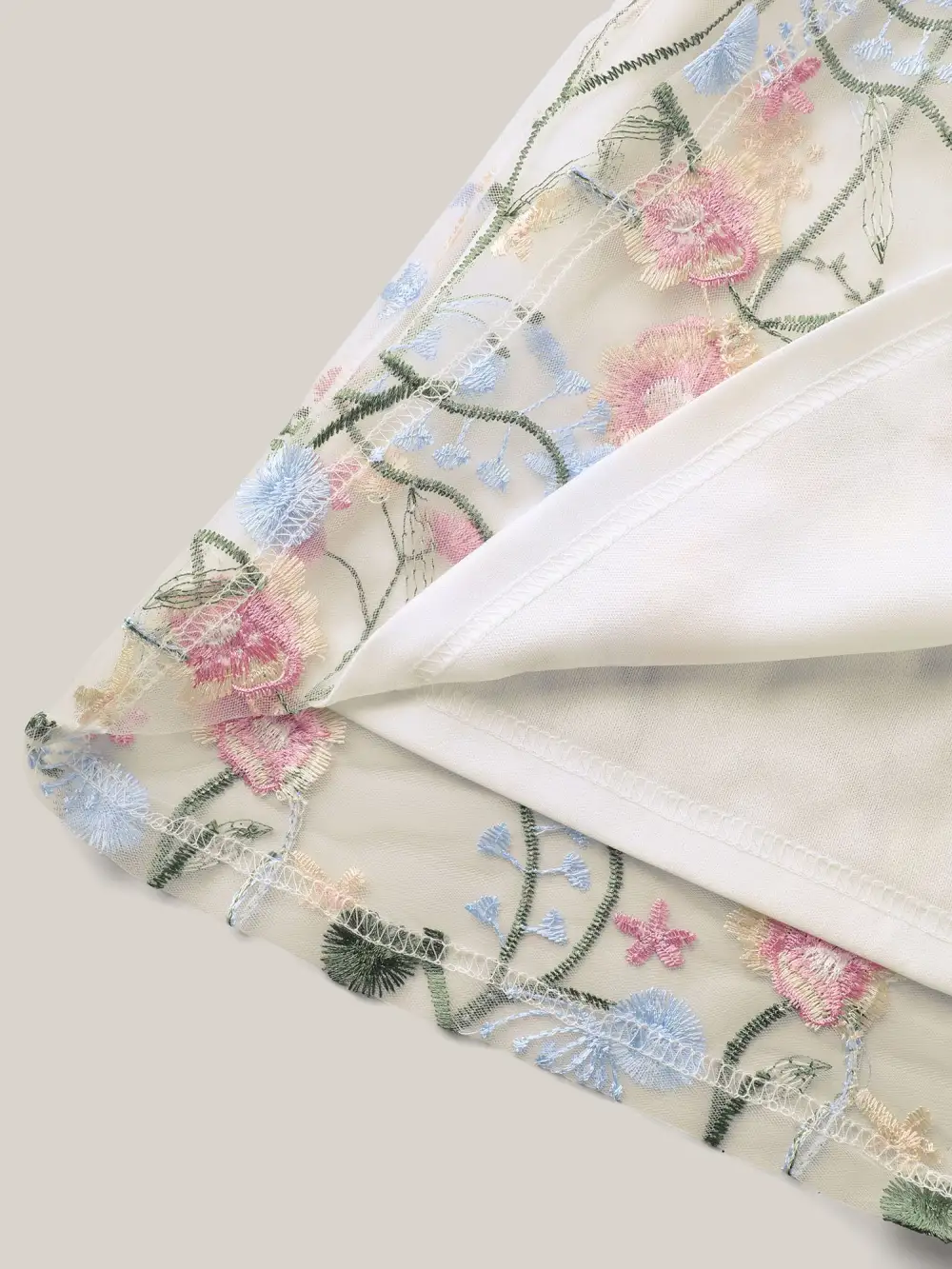 Floral Embroidered Mesh Bubble Sleeve Blouse