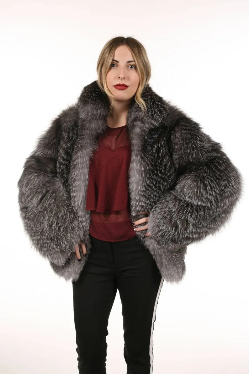 Blue frost Fur Waist Length Jacket