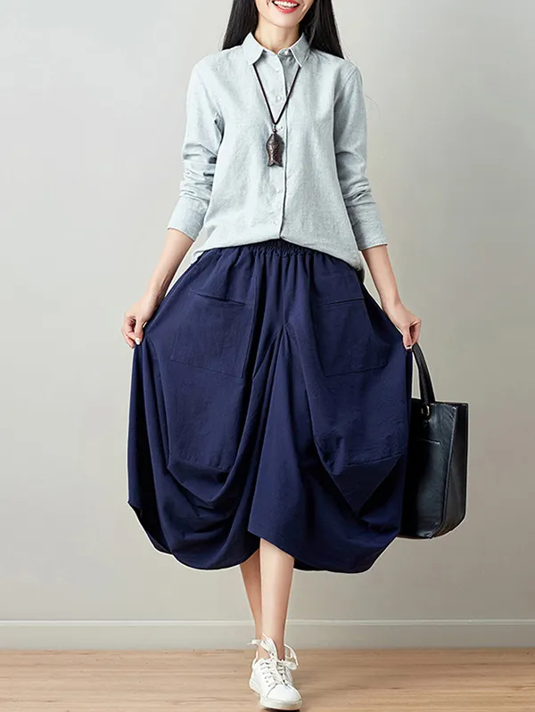 Artistic Retro Ramie Cotton 6 Colors Loose Irregular Elasticity Skirt