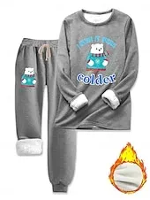 Women's Elegant Warm Fashion Two Piece Sets Tracksuit Pants Sets Long Sleeve Bishop Sleeve Crew Neck Graphic Animal Letter Print Outdoor Vacation Casual Black Pink Dark Pink Spring Regular Fit