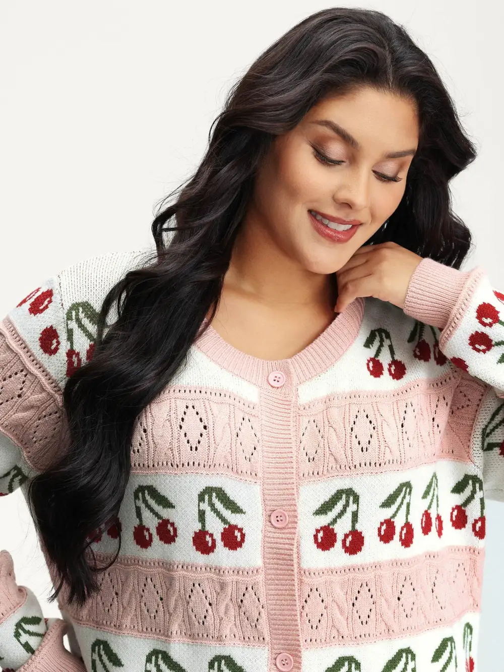 Cherry Jacquard Print Button Knit Cardigan