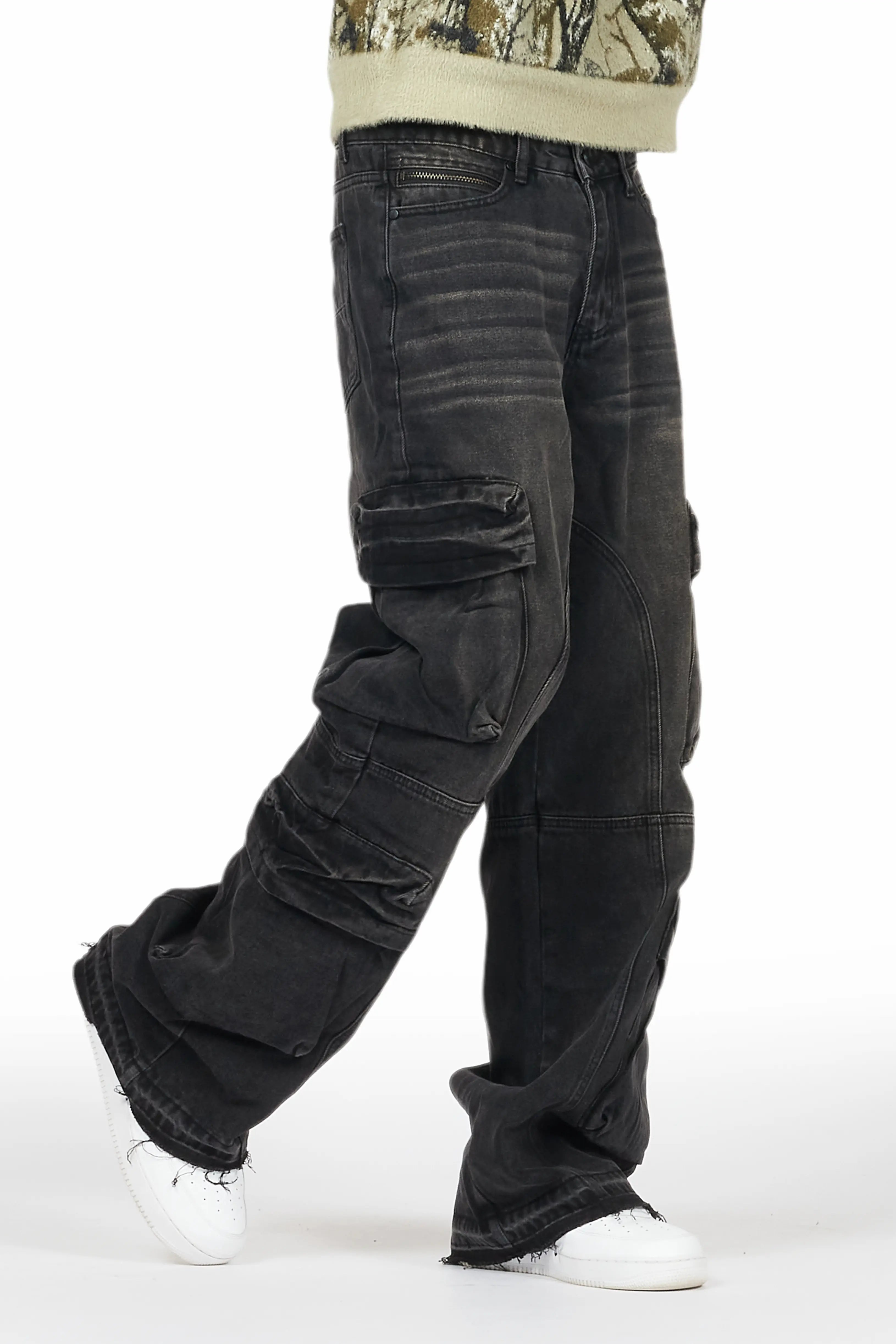 Gregor Black Baggy Fit Cargo Jean