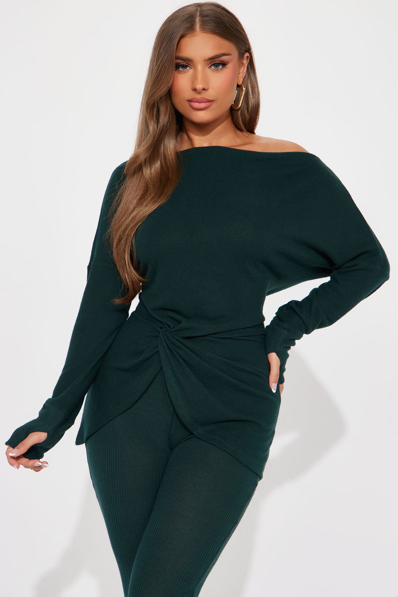 Tara Twist Front Pant  Set - Olive