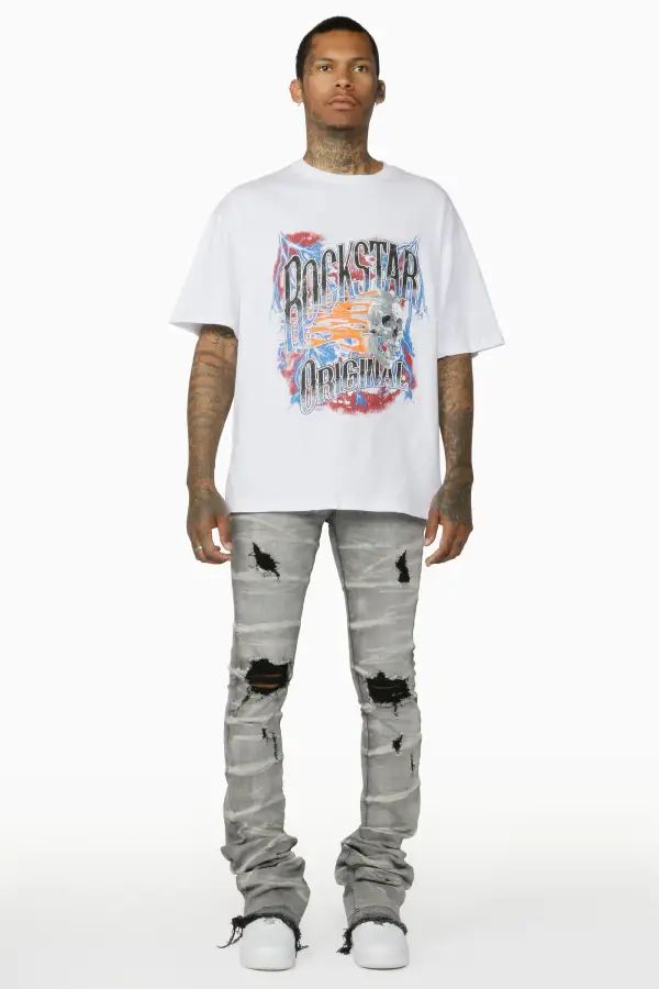 Sniper Light Grey Super Stacked Flare Jean