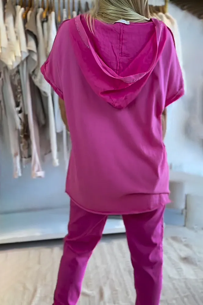 Women's Pattern Hooded Top and Pants Set