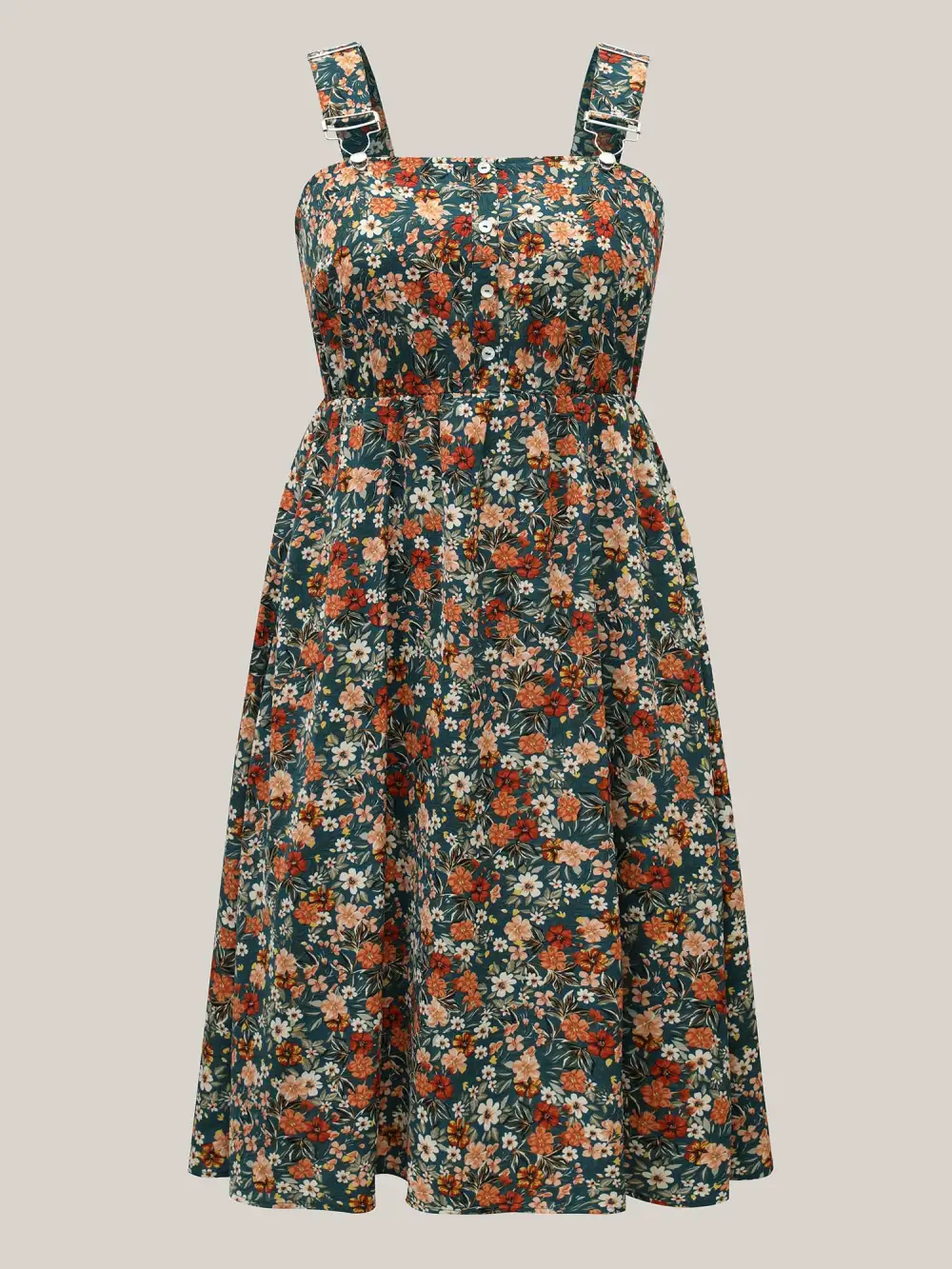 Ditsy Floral Adjustable Straps Elastic Waist Dress