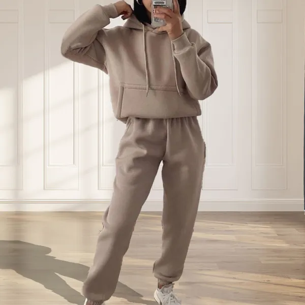 Fashion simple hooded solid color sports suit