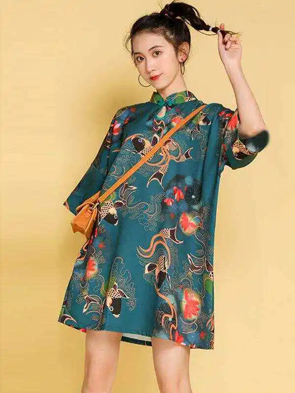 Artistic Retro Printed Short Cheongsams