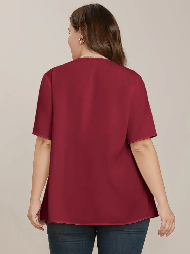 Plain Round Neck Button Detail Blouse