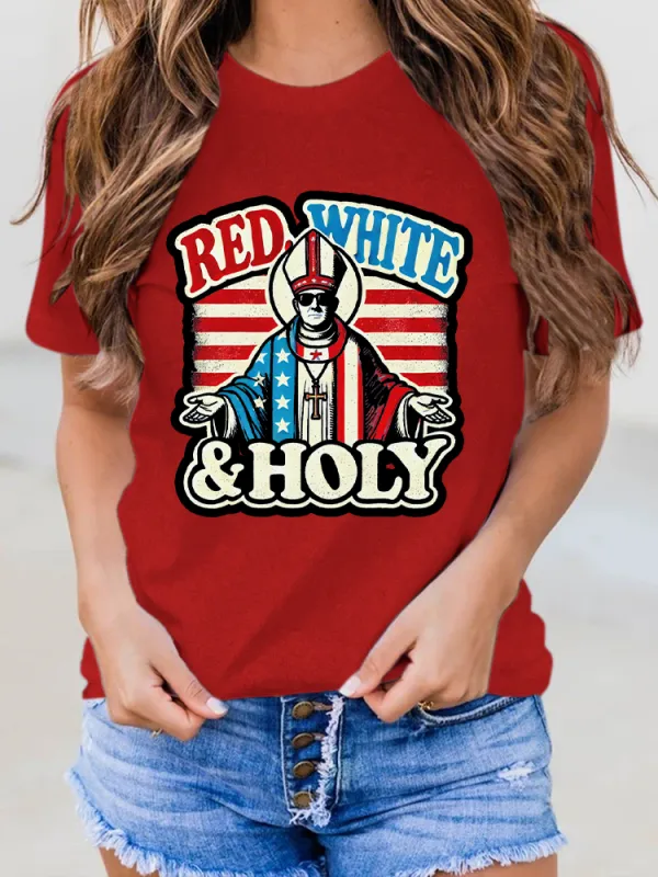 Women'S Red White And Holy Round-Neck Short-Sleeved T-Shirt