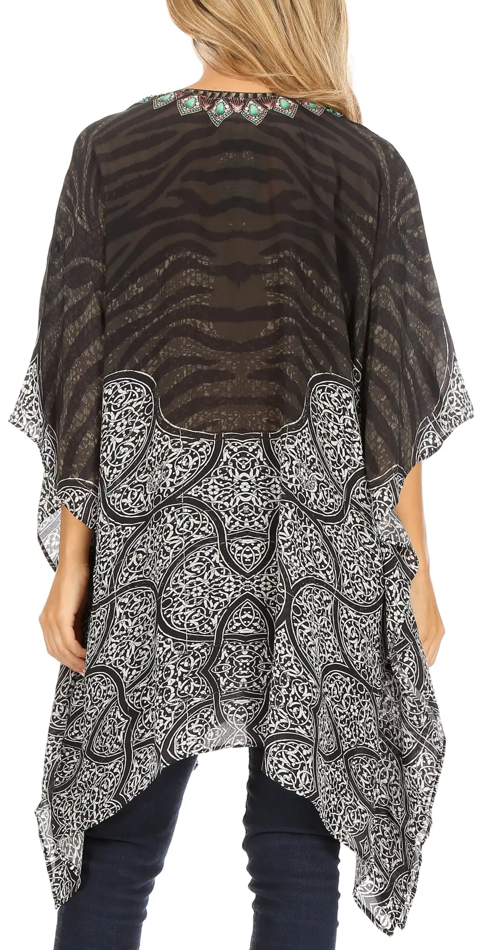 Women's Caftan Poncho Cover up V neck Top Lace up With Rhinestone